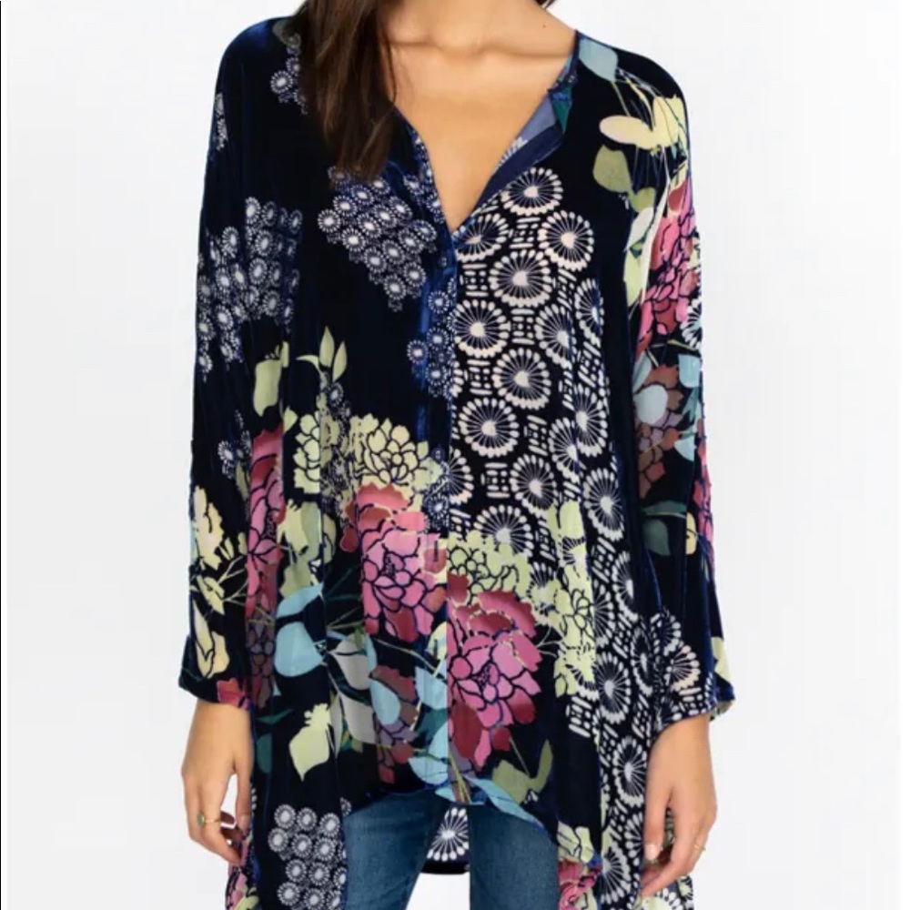 Johnny Was velvet button down top.